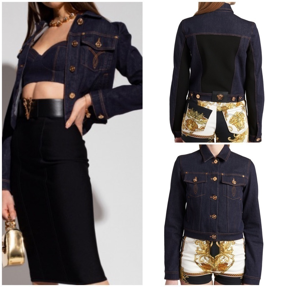 Versace paneled contrast-stitch denim jacket